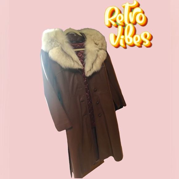 Vintage 1970s Leather and Fur long coat - Picture 1 of 8